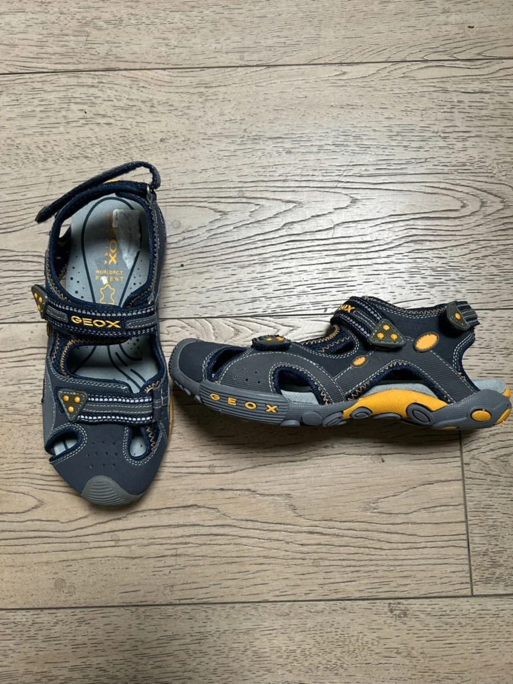 Geox Navy, Gray and Yellow Kids' Closed-Toe Sandals. New in box. Never worn. - Picture 2 of 7